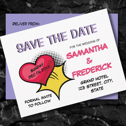 Comic Save the Date Postkarte | Moderne Pop-Art