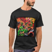 Comic Schildkröten kämpfen gegen böse Ninjas T-Shirt (Vorderseite)