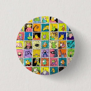 Comic seltsame verrückte Gesichter quadratische De Button
