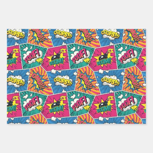 Comic Speech Bubbles Pop Art Geschenkpapier Set (Vorderseite 2)