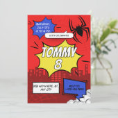 Comic Spider Theme Geburtstagsparty-Einladung Einladung (Stehend Vorderseite)