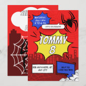 Comic Spider Theme Geburtstagsparty-Einladung Einladung (Vorne/Hinten)