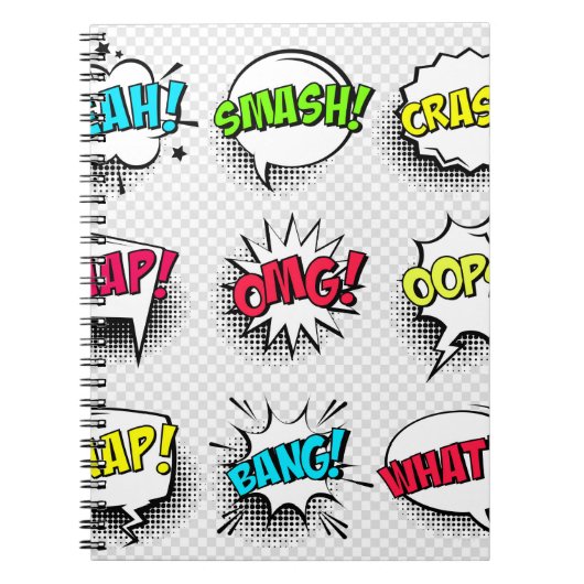 Comic-Sprechblasen mit Halbton-Schatten und Text Notizblock (Vorderseite)
