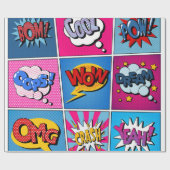 Comic-Sprechblasen-Set. Ausdrücke Bom, Cool, Pow, Geschenkpapier (Flach)