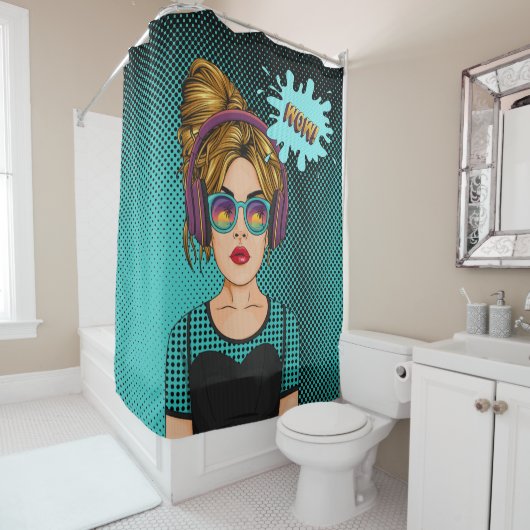 Comic Stil, Comic Style Pop Art Girls Duschvorhang (Beispiel)