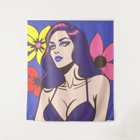 Comic-Stil hübsche Frau Tapestry Wandteppich (Vorderseite)