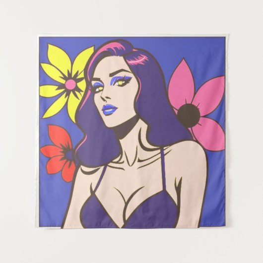 Comic-Stil hübsche Frau Tapestry Wandteppich (Vorderseite)