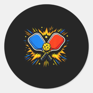 Comic-Stil Pickleball-Modus Athlet Sport rot blau Runder Aufkleber