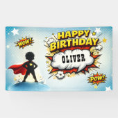 Comic-Stil-Superhelden-Jungen-Name Geburtstag Banner (Horizontal)