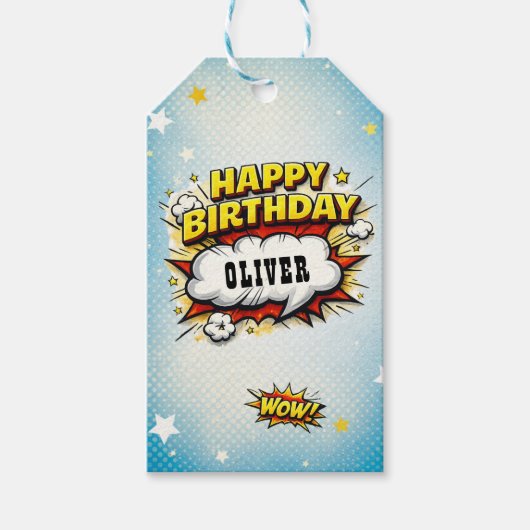 Comic-Stil-Superhelden-Jungen-Name Geburtstag Geschenkanhänger (Vorderseite)