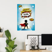 Comic-Stil-Superhelden-Jungen-Name Geburtstag Poster (Heimbüro)