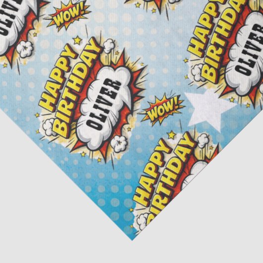 Comic-Stil-Superhelden-Jungen-Name Geburtstag Seidenpapier (Detail)
