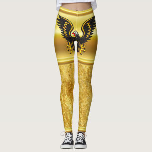 Comic-Streifen Schwarz-Gold Adler mit Goldfolie Leggings