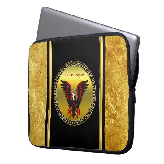 Comic-Streifen Schwarzer und roter Adler mit Goldf Laptopschutzhülle (Vorderseite Links)