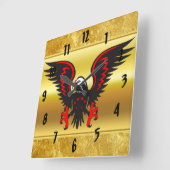 Comic-Streifen Schwarzer und roter Adler mit Goldf Quadratische Wanduhr (Winkel)
