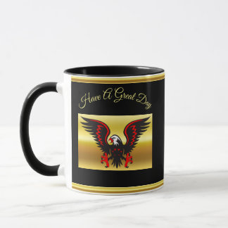 Comic-Streifen Schwarzer und roter Adler mit Goldf Tasse