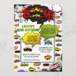 Comic Style Action Words-Party Einladungen