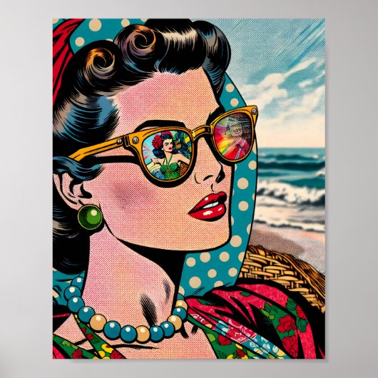 Comic Style Art | Frau Watching Hula Dancer Poster (Vorne)