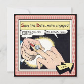 Comic Style Bling Ring Save the Date Rot (Vorderseite)