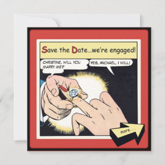 Comic Style Bling Ring Save the Date Rot