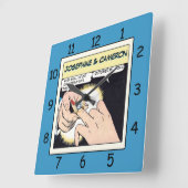 Comic Style Bling Ring Wedelzange Blau Quadratische Wanduhr (Winkel)