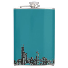 Comic Style City Skyline Flachmann