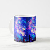 Comic Style City Skyline & Milky Way Night Sky Kaffeetasse (Vorderseite Links)