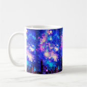 Comic Style City Skyline & Milky Way Night Sky Kaffeetasse (Links)