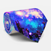 Comic Style City Skyline & Milky Way Space Design Krawatte (Gerollt)