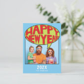 Comic Style Personalisiertes Foto Frohes Neues Jah Postkarte (Stehend Vorderseite)