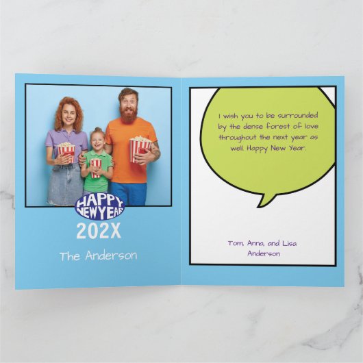 Comic Style Personalisiertes Foto Happy New Year C Karte (Innenseite)