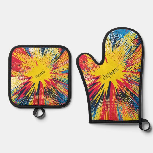 Comic Style Pop Art Explosion (3) Ofenhandschuh & Topflappen-Set (Vorderseite)