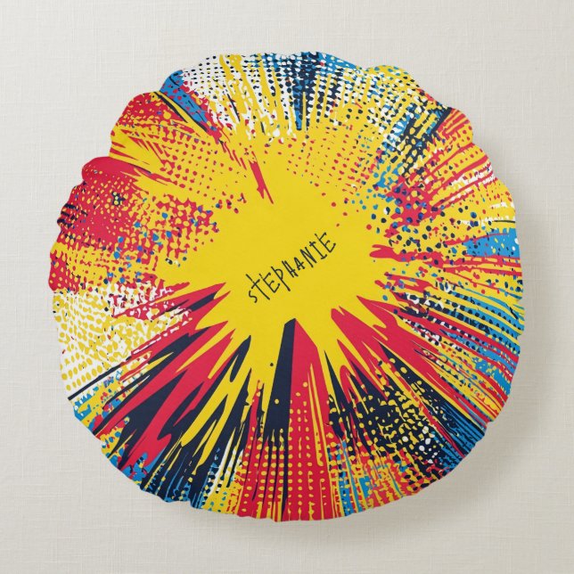 Comic Style Pop Art Explosion (3) Rundes Kissen (Vorderseite)