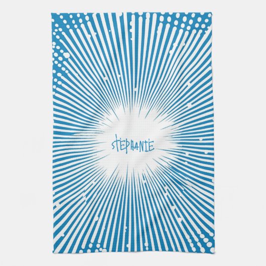 Comic Style Pop Art Explosion - Blau und Weiß Geschirrtuch (Vertikal)