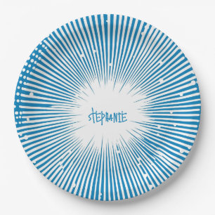 Comic Style Pop Art Explosion - Blau und Weiß Pappteller