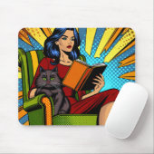 Comic Style Pop Art Reading und Katze Mousepad (Mit Mouse)