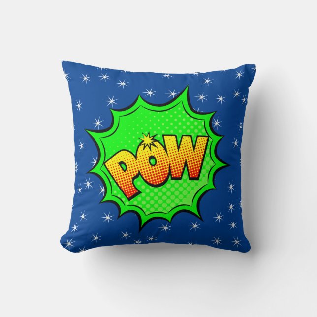 Comic Style Pop Art Retro Blau Gelb POW Kissen (Vorderseite)