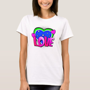 Comic Style Pop Art Retro Blue Green Pink LIEBE T-Shirt