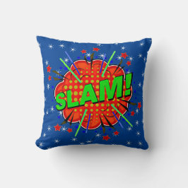 Comic Style Pop Art Retro Blue Orange Green SLAM Kissen
