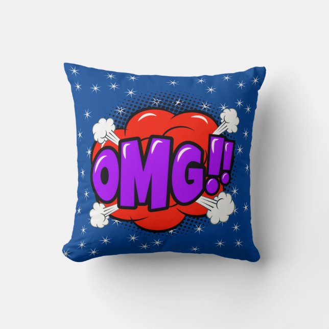 Comic Style Pop Art Retro Blue Red Lila OMG Kissen (Vorderseite)