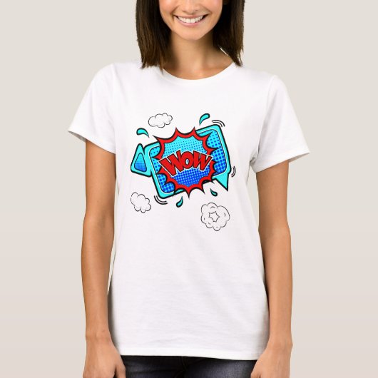 Comic Style Pop Art Retro Blue Red WOW T - Shirt (Vorderseite)