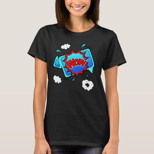 Comic Style Pop Art Retro Blue Red WOW T-Shirt (Vorderseite)