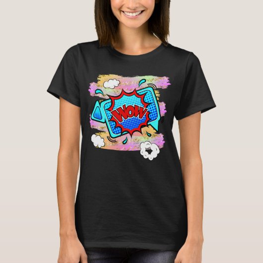 Comic Style Pop Art Retro Blue Red WOW T - Shirt (Vorderseite)