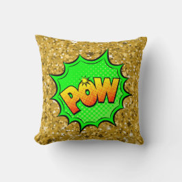 Comic Style Pop Art Retro Gelb Gelb Gold POW Kissen