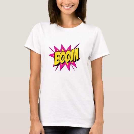 Comic Style Pop Art Retro Gelb Hot Pink BOOM T-Shirt (Vorderseite)