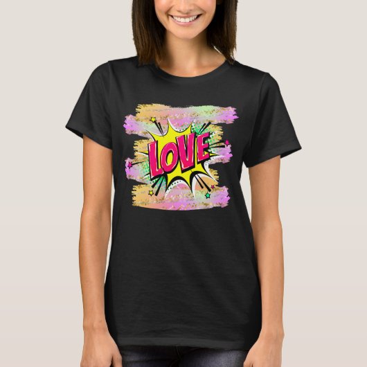 Comic Style Pop Art Retro Gelb Rosa LIEBE T - Shir T-Shirt (Vorderseite)