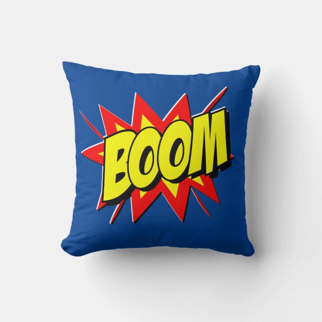 Comic Style Pop Art Retro Gelbe blaue BOOM  Kissen (Vorderseite)