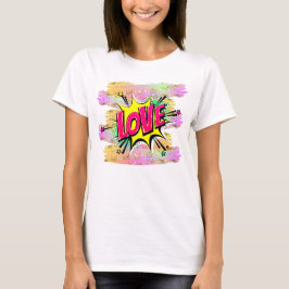 Comic Style Pop Art Retro Gelbe Rosa LIEBE T-Shirt