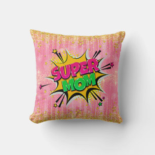 Comic Style Pop Art Retro Pink Super Mama Thread P Kissen