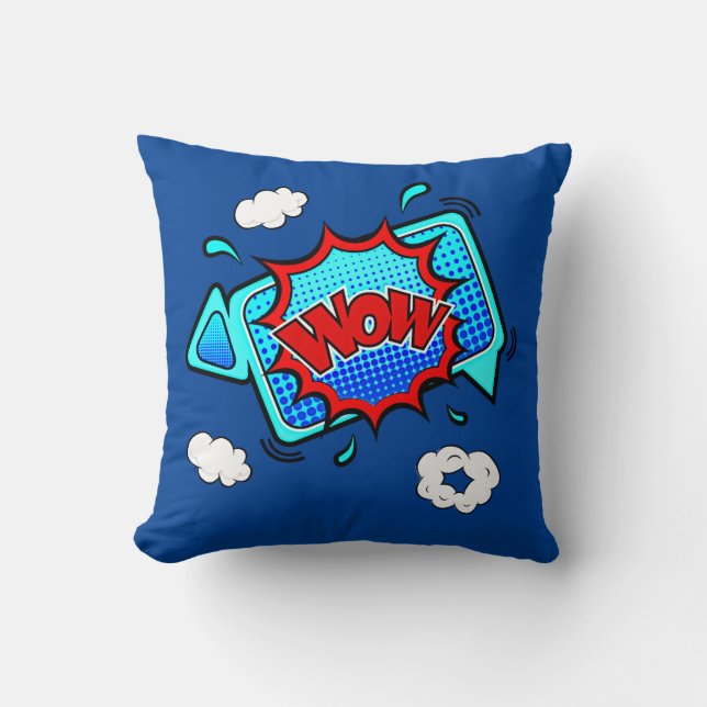 Comic Style Pop Art Retro Red Blue WOW Kissen (Vorderseite)
